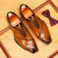Bruine herenleren nette schoenen met vierkante neus, zakelijke stijl. - Bruin