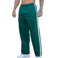 Men's green straight-leg sports trousers with white side stripes and loose fit - S / Bottoms / Green