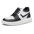 Black and white leather high-top sneakers with breathable holes and platform sole - 36 / Black Leather