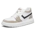 Stylish white leather casual sneakers with grey suede panels and a thick rubber sole - 36 / Khaki Leather