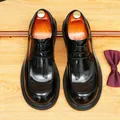 Men's black shiny leather round-toe derby shoes for business casual wear - 37 / Black