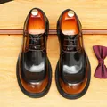 Premium vintage brown gradient leather Derby shoes for men with wide round toe design - 37 / Burnished Brown