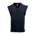 Vue de face d'un gilet tricoté bleu marine à col en V avec détails torsadés pour hommes - Bleu marine