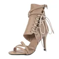 Sandales à talons aiguilles lacées kaki avec bout ouvert et boucle - 35 / Kaki