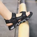 Classic black boys' lightweight sandals with soft soles for comfortable summer outdoor wear - 28 / Black Grey Style (F682)