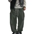 Detailed macro view of dark grey corduroy cargo pants with white drawstrings - S / Bottoms / Army Green