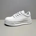 Side view of white men's platform bread shoes with thick soles for height increase - 38 / White