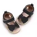Detail van zwarte babysandalen met zachte zool en dubbele klittenbandsluiting. - Binnenlengte 11cm / Zwart