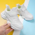 Lightweight white children's breathable sneakers with velcro strap and non-slip sole - Leather Surface Style (8855)