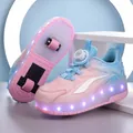 Pink and blue gradient LED children's roller shoes with double wheels and rotary buckle - 28 / Pink Moon