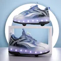 Children's light blue LED roller shoes with double wheels and rotary buckle closure - 28 / Denim Blue
