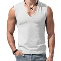 Premium men's minimalist white sleeveless sports tank top with casual V-neck design - S / Tops / White