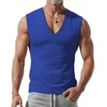 Stylish men's deep blue V-neck sleeveless muscle tank top for casual summer workout use - S / Tops / Sapphire Blue