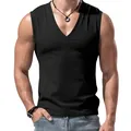 Classic black V-neck sleeveless slim fit sport vest for men, premium cotton feel - S / Tops / Black