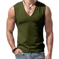 Men's olive green deep V-neck muscle tank top for casual summer sports and gym wear - S / Tops / Army Green