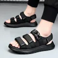 All-black men's sport sandals with adjustable Velcro straps and soft non-slip sole - 38 / Black