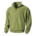 Heren slim fit fleece sweatshirt in olijfgroen met opstaande kraag en rits voor winter - M / Tops / Groen