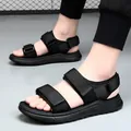 Comfortable black men's sports sandals with adjustable hook-and-loop straps for summer - 42 / Black