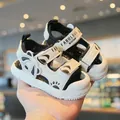 White and black panda design baby sandals with closed-toe protective soft soles for toddlers - Size 16 (Inner Length 12cm) / Black