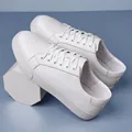 Classic white genuine leather sneakers with thick soles and British casual style - 40 / White