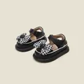 Elegante zwarte sandalen voor peutermeisjes met geruite strik en zachte antislip rubberen zool - Geruite Strik Prinses Sandalen (20MBX3006) / Binnenlengte 11.5cm / Zwart