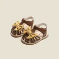 Sandales marron pour bébé fille avec nœud floral jaune et semelle souple - Longueur Intérieure 11.0cm / Style Nœud Floral (20MBX2501) / Marron