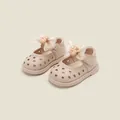 Beige toddler girls princess shoes with soft soles and cute bunny bow details. - Inner Length 11.5cm / Hollow Rabbit Bow Style (30MBX8900) / Pink