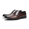 Premium hand-brushed dark brown leather men's business dress shoes with lace-up style - 37 / Coffee Brushed