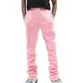 Vue détaillée du jogging rose uni pour homme avec cordon de serrage et coupe ample - Rose