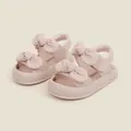 Süße rosa Baby Prinzessin Sandalen mit weichen Sohlen und dekorativen Schleifen - Innenlänge 11.0cm / Rosa Sandalen mit doppelter Schleife (15MBX8368)