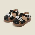 Sandales d'été noires élégantes pour filles avec perles artificielles et semelles antidérapantes - Longueur Intérieure 11.0cm / Sandales à Fleurs en Perles et Strass (13MBX8869) / Noir