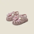 Sandales roses nacrées pour petites filles avec un ornement de fleur à carreaux - Longueur Intérieure 14cm (Taille 22) / Style Fleurs en Tissu (9MBX903) / Rose