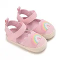 Scarpine da neonato rosa con ricamo arcobaleno e suola morbida per primi passi - Rosa