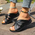 Comfortable women's black wedge platform sandals with cute bow decoration outdoor - 36 / Black