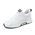 Men's white breathable flyknit mesh running shoes with height increase, large size - 37 / White