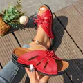 Red wedge platform sandals for women with bow decoration and cut-out upper - 36 / Red
