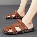 Brown men's non-slip leisure beach sandals for comfortable summer casual outdoor wear - 38 / Woven Hollow Dual-Use Sandals (JP9398) / Dark Brown