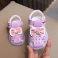 Cute purple princess baby girl walking sandals with bow and sparkling rhinestone details - 17 / Purple