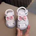 Elegant white princess style toddler sandals for girls with LED lights and a pink bow decoration - 17 / White