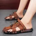Outdoor casual brown leather sandals for men with anti-slip soles and toggle closure - 38 / Style 9399 / Brown (9399)