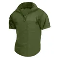 Detalle de polo para hombre verde oliva con media cremallera y textura de rejilla - S / Tops / Verde Militar