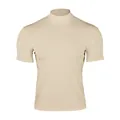 T-shirt da uomo a compressione a maniche corte e collo alto beige, vestibilità slim - Albicocca
