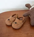 Cute brown baby walking sandals with embroidered bear face design and soft elastic straps. - Size 22 (14.5CM) / Brown