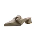 Mule beige a punta con borchie e fibbia, elegante variante con tacco a blocchetto - Giallo