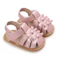 Sandalias de verano rosas con purpurina para bebés con punta cerrada y lazos - Rosa