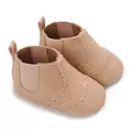 Light brown soft sole baby walking shoes with scalloped trim and elastic sides - Inner Length 11cm / Apricot