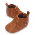 Brown infant soft sole walking shoes with brogue details and elastic side panels - Inner Length 11cm / Brown