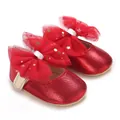 Glanzende rode baby prinses schoenen met grote mesh strikken en gouden sterren 0-1 jaar - Rood