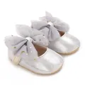 Glinsterende zilveren baby prinses schoenen met grote strik voor 0-1 jaar - Zilver