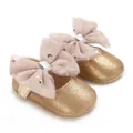 Gouden glitter prinsessenschoenen voor baby meisjes met grote roze strik voor 0-1 jaar oud. - Goud